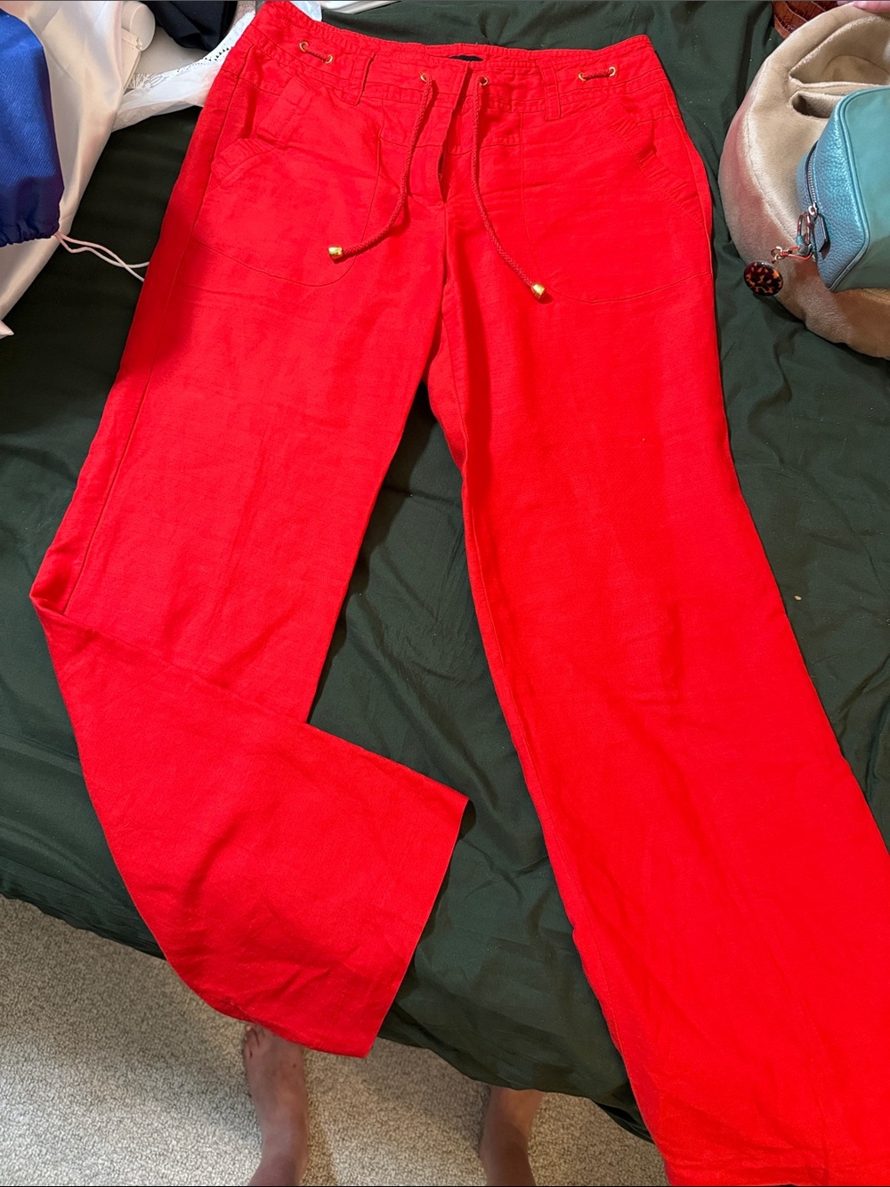 Sharagano Red Wide-Leg Drawstring Pants